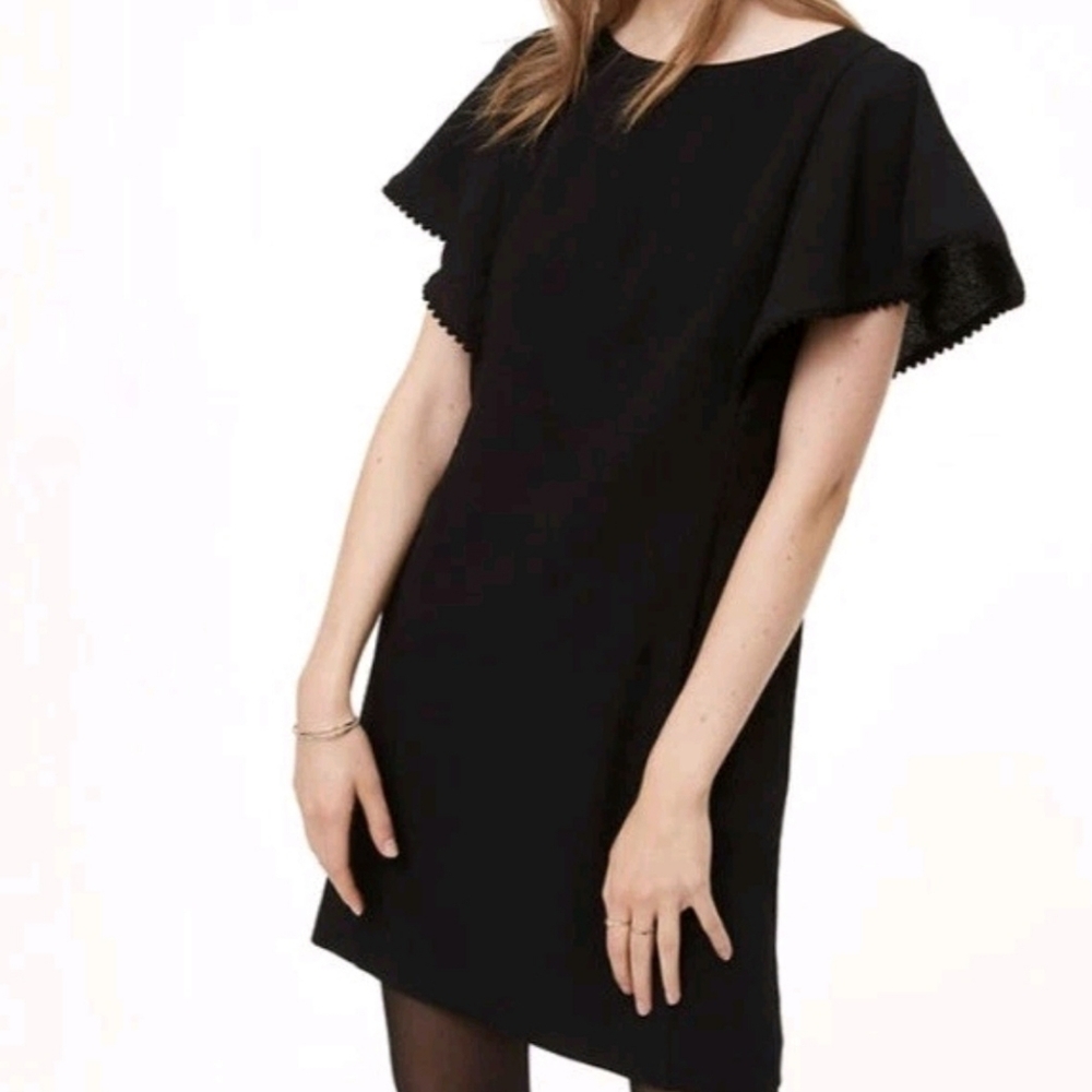Loft Flutter Pom Fringe Sleeve Black Dress Size 10